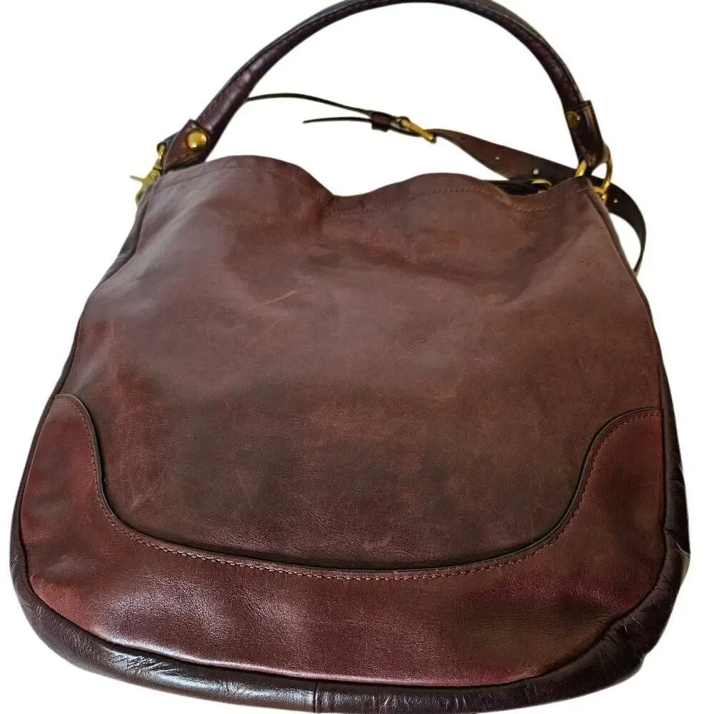Frye large leather hobo bag, reddish brown.